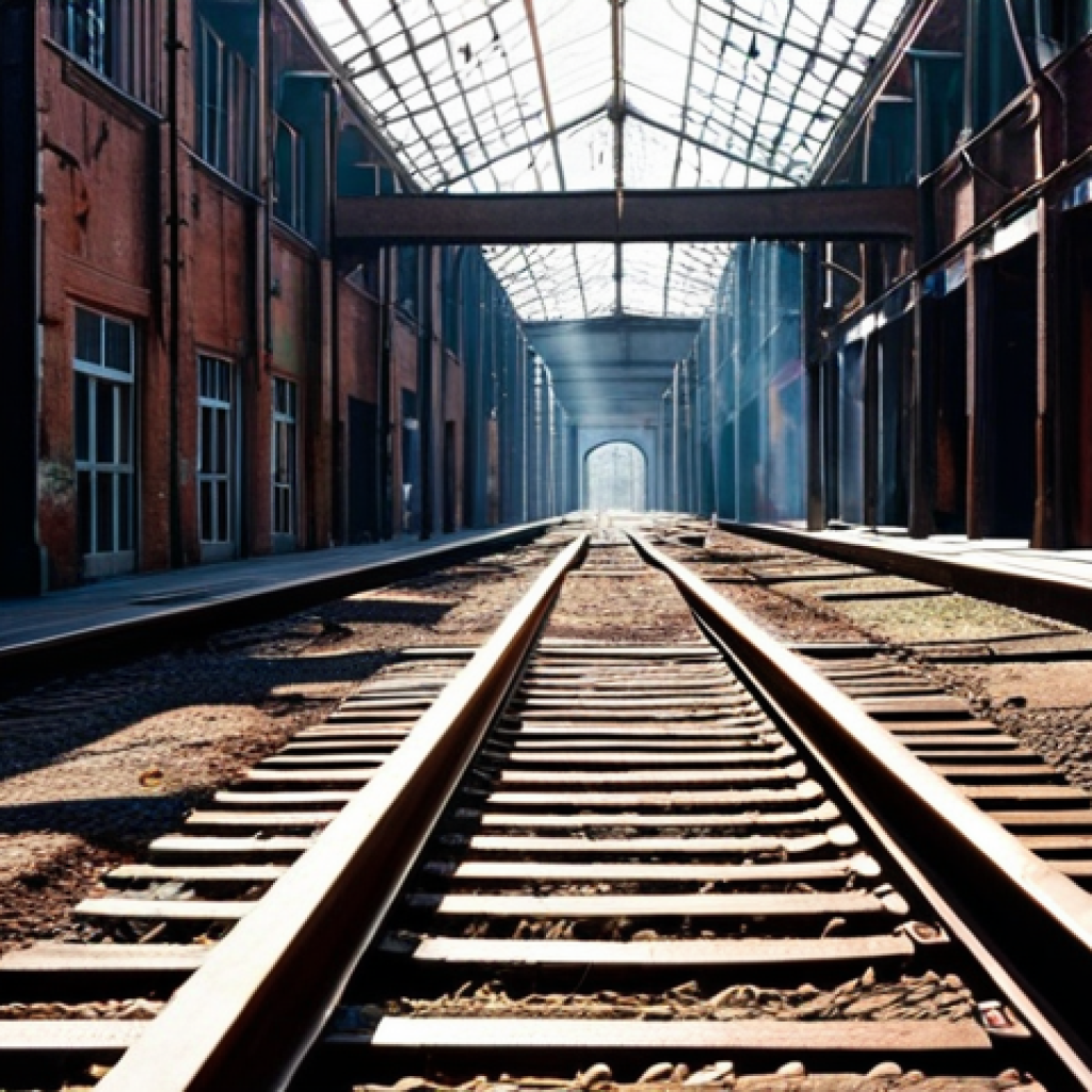 **Prompt 1:** A breathtaking site-specific art installation transforming a former urban railway yard into an artistic walkway. Rusted tracks and old catenary poles are interwoven with abstract sculptures made of polished glass and weathered metal. Sunlight casts vibrant, rainbow-like reflections onto the tracks, while subtle, evocative shadows convey a sense of the location's deep history and rebirth. The scene captures the interplay of light, urban decay, and contemporary art, inviting a multi-sensory appreciation of time and place. Artistic photography, cinematic lighting, high detail.