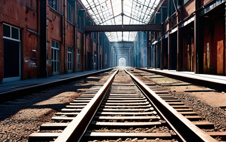 **Prompt 1:** A breathtaking site-specific art installation transforming a former urban railway yard into an artistic walkway. Rusted tracks and old catenary poles are interwoven with abstract sculptures made of polished glass and weathered metal. Sunlight casts vibrant, rainbow-like reflections onto the tracks, while subtle, evocative shadows convey a sense of the location's deep history and rebirth. The scene captures the interplay of light, urban decay, and contemporary art, inviting a multi-sensory appreciation of time and place. Artistic photography, cinematic lighting, high detail.