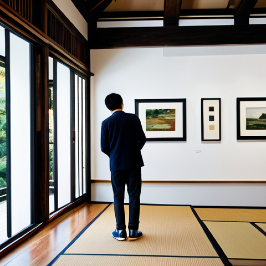 **Prompt:** A renovated traditional Japanese house (古民家) serving as a modern art gallery, featuring abstract sculptures and paintings inside. Soft, natural lighting. Fully clothed visitors admiring the art. Professional photography, perfect anatomy, appropriate content, safe for work, modest.