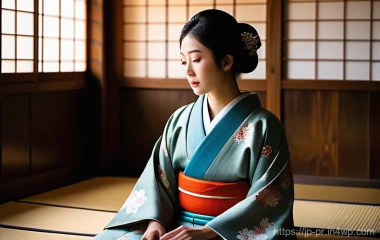 장소 특정적 예술의 감각적 가치 - **A serene, beautiful scene inside a traditional old Japanese house, where a contemporary art instal...