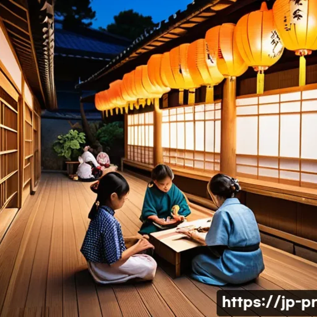 장소 특정적 예술 프로젝트의 참여 방식 - A vibrant community art workshop set in a traditional Japanese village during a local festival, feat...