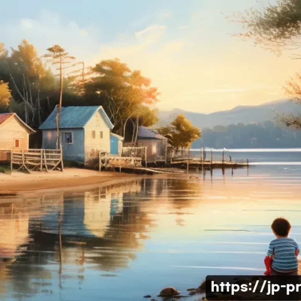 장소 특정적 예술 접근을 위한 도구들 - A serene coastal village at golden hour, sketched by hand on textured paper with subtle brush stroke...
