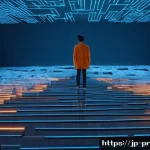 장소 특정적 예술의 정체성 탐구 - A large immersive installation art scene featuring a labyrinth made of countless reflective mirrors,...