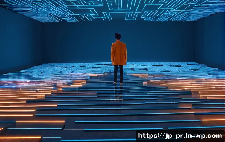 장소 특정적 예술의 정체성 탐구 - A large immersive installation art scene featuring a labyrinth made of countless reflective mirrors,...