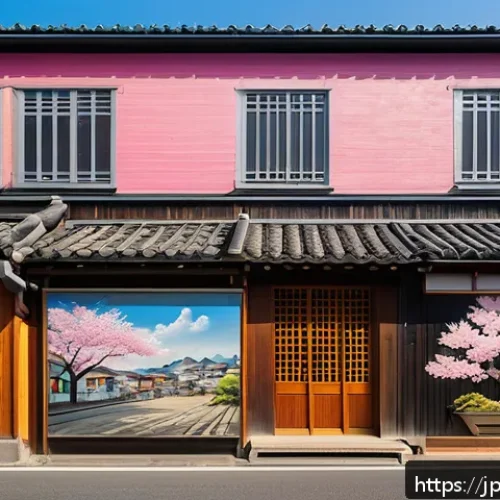 장소 특정적 예술 접근의 정책적 방향 - A vibrant mural in a Japanese regional city, depicting historical industrial heritage with intricate...