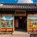 장소 특정적 예술과 주민 참여의 중요성 - A vibrant mural on the wall of a traditional Japanese village building, depicting local legends and ...