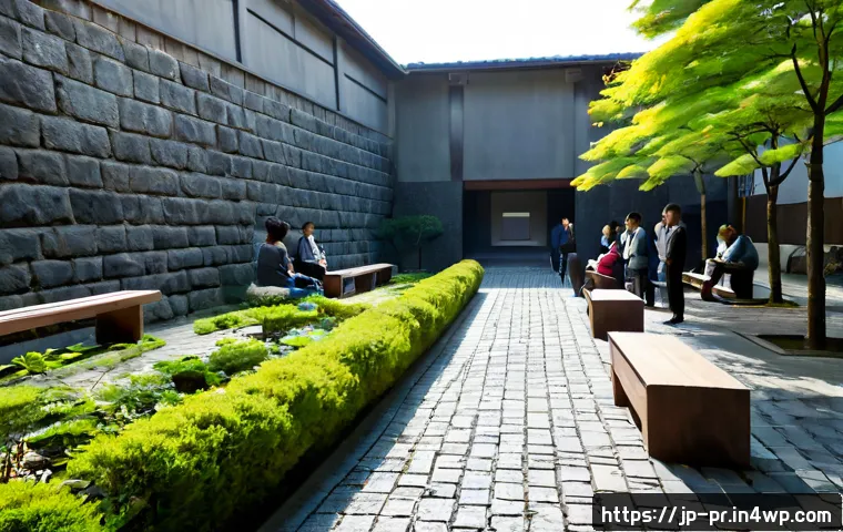 장소 특정적 예술의 다원적 접근 - Photorealistic site-specific public art installation in a quiet Japanese urban courtyard, large scul...